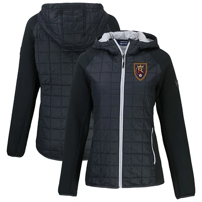 Women's Cutter & Buck  Black Real Salt Lake Rainier Primaloft Eco Raglan Full-Zip Hybrid Hooded Jacket