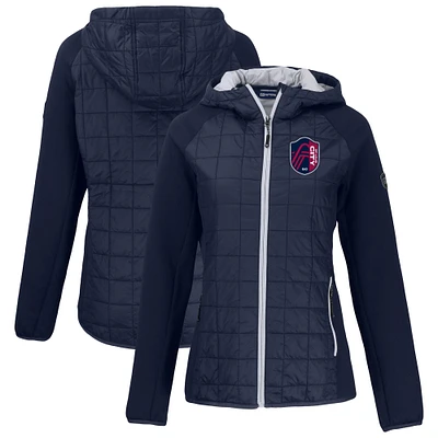 Women's Cutter & Buck  Navy St. Louis City SC Rainier Primaloft Eco Raglan Full-Zip Hybrid Hooded Jacket