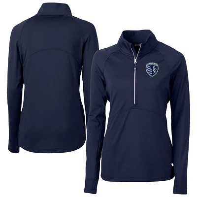 Women's Cutter & Buck  Navy Sporting Kansas City Adapt Eco Knit Stretch Recycled Half-Zip Top
