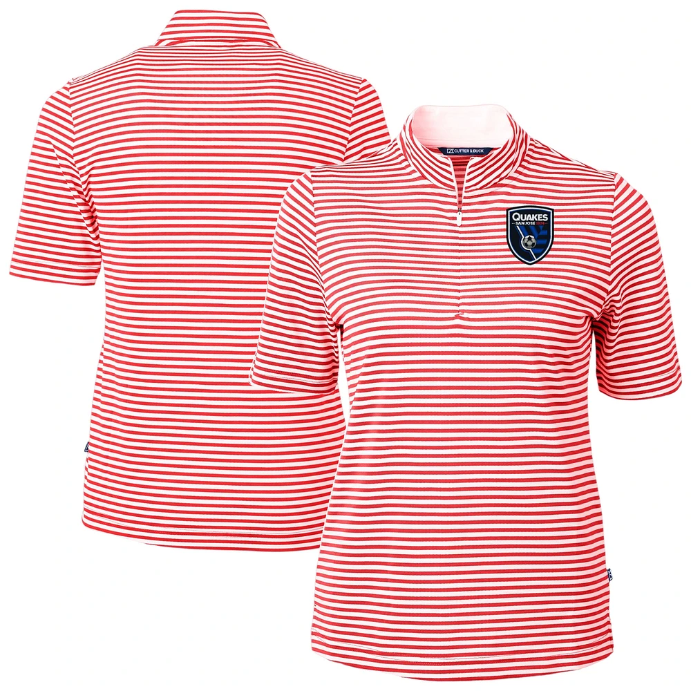 Women's Cutter & Buck San Jose Earthquakes Virtue Eco Pique Stripe Recycled Quarter-Zip Top