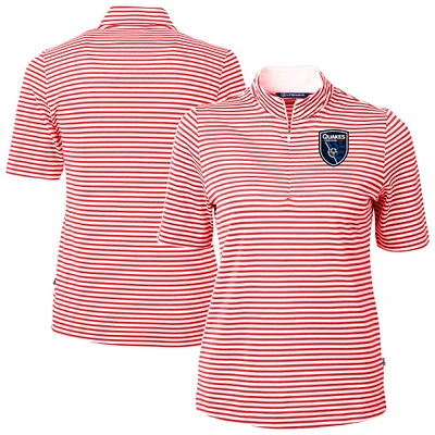 Women's Cutter & Buck San Jose Earthquakes Virtue Eco Pique Stripe Recycled Quarter-Zip Top