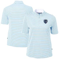 Women's Cutter & Buck  Powder Blue Sporting Kansas City Virtue Eco Pique Stripe Recycled Quarter-Zip Top