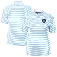 Women's Cutter & Buck  Powder Blue Sporting Kansas City Virtue Eco Pique Stripe Recycled Quarter-Zip Top