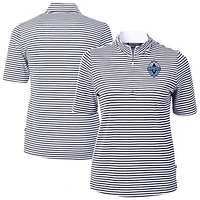 Women's Cutter & Buck  Navy Vancouver Whitecaps FC Virtue Eco Pique Stripe Recycled Quarter-Zip Top