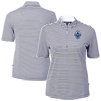 Women's Cutter & Buck  Navy Vancouver Whitecaps FC Virtue Eco Pique Stripe Recycled Quarter-Zip Top