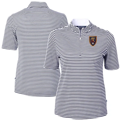 Women's Cutter & Buck  Navy Real Salt Lake Virtue Eco Pique Stripe Recycled Quarter-Zip Top