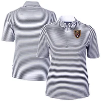 Women's Cutter & Buck  Navy Real Salt Lake Virtue Eco Pique Stripe Recycled Quarter-Zip Top