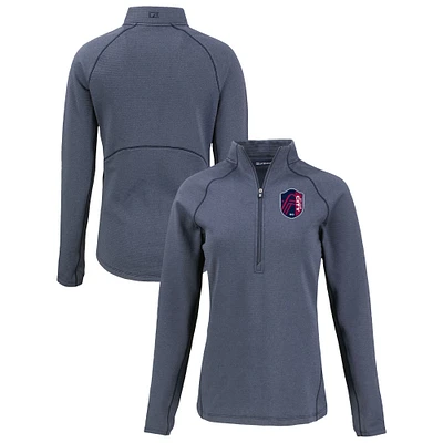 Women's Cutter & Buck  Heather Navy St. Louis City SC Peshastin Eco Fleece Recycled Half-Zip Pullover Top