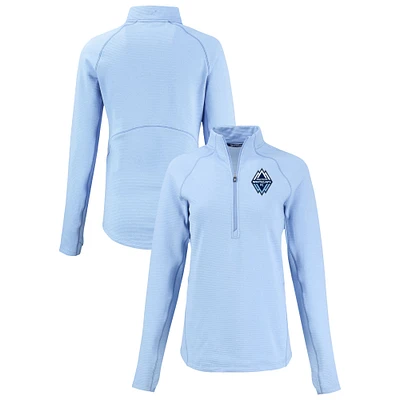 Women's Cutter & Buck  Heather Powder Blue Vancouver Whitecaps FC Peshastin Eco Fleece Recycled Half-Zip Pullover Top