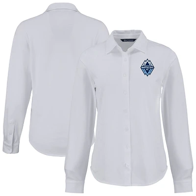 Women's Cutter & Buck  White Vancouver Whitecaps FC Advantage Tri-Blend Eco Soft Pique Long-Sleeve Knitted Button-Up Top