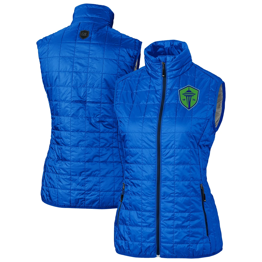 Women's Cutter & Buck Royal Seattle Sounders FC Rainier PrimaLoft Eco Insulated Full-Zip Printed Puffer Vest
