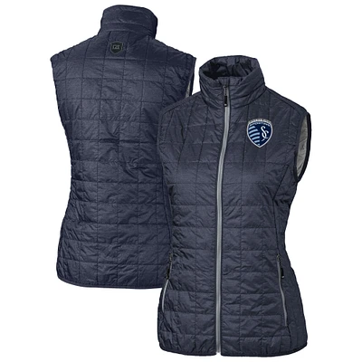 Women's Cutter & Buck  Heather Black Sporting Kansas City Rainier PrimaLoft Eco Insulated Full-Zip Printed Puffer Vest
