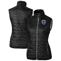 Women's Cutter & Buck  Black Sporting Kansas City Rainier PrimaLoft Eco Insulated Full-Zip Printed Puffer Vest