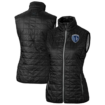 Women's Cutter & Buck  Black Sporting Kansas City Rainier PrimaLoft Eco Insulated Full-Zip Printed Puffer Vest