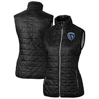 Women's Cutter & Buck  Black Sporting Kansas City Rainier PrimaLoft Eco Insulated Full-Zip Printed Puffer Vest
