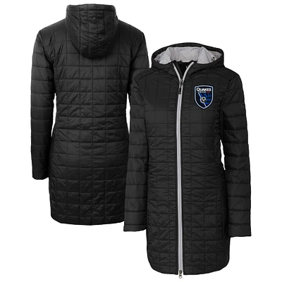 Women's Cutter & Buck  Black San Jose Earthquakes Rainier PrimaLoft® Eco Insulated Hooded Full-Zip Long Coat
