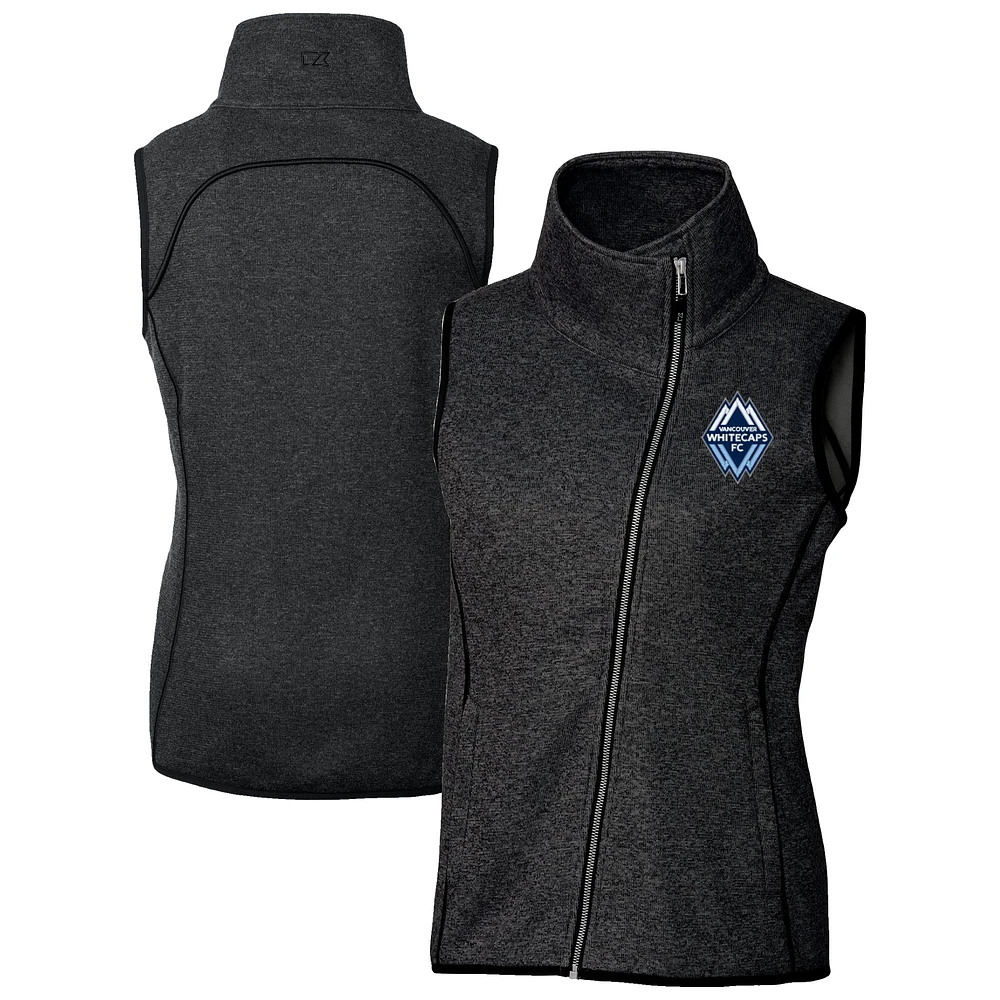 Women's Cutter & Buck Heather Gray Vancouver Whitecaps FC Mainsail Sweater-Knit Full-Zip Asymmetrical Vest