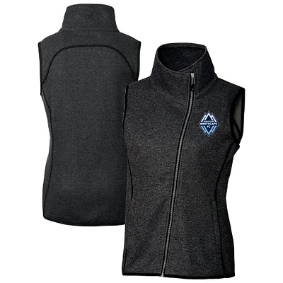 Women's Cutter & Buck Heather Gray Vancouver Whitecaps FC Mainsail Sweater-Knit Full-Zip Asymmetrical Vest