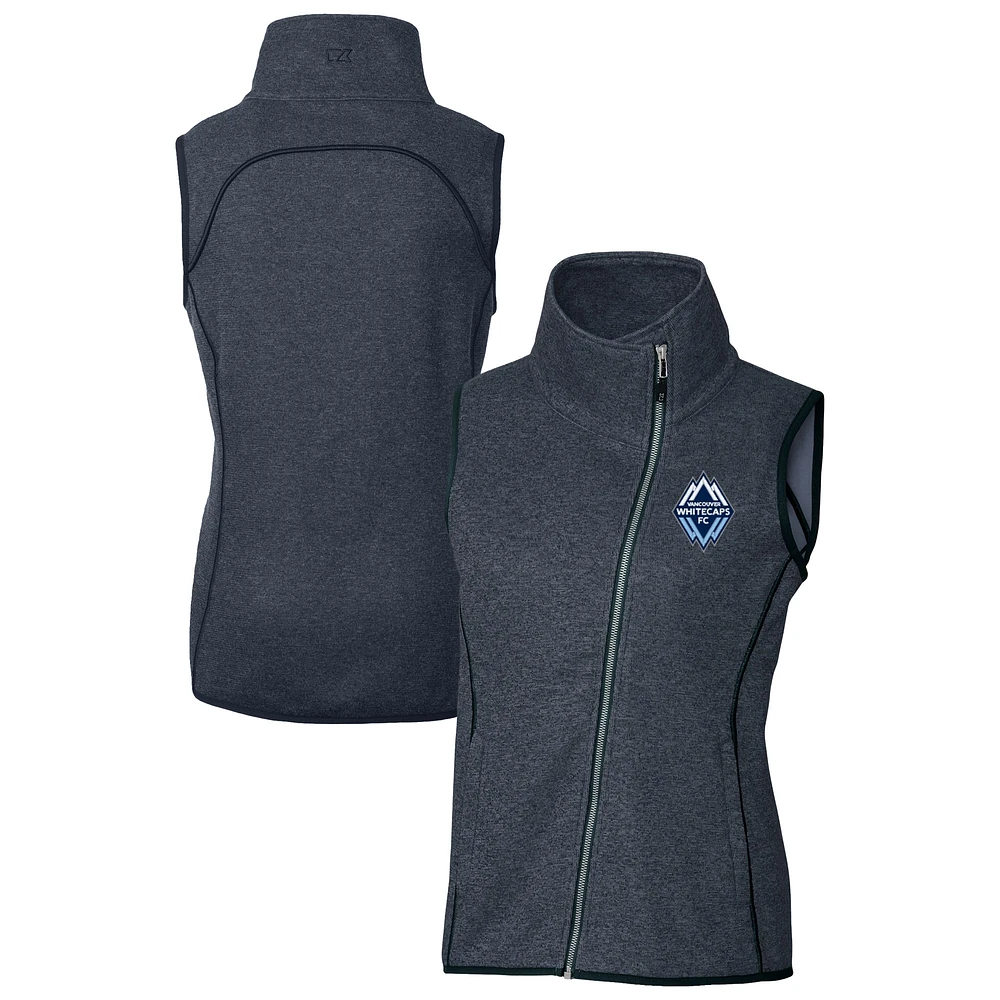 Women's Cutter & Buck  Heather Navy Vancouver Whitecaps FC Mainsail Sweater-Knit Full-Zip Asymmetrical Vest