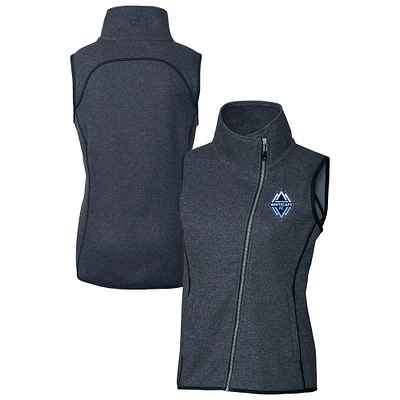 Women's Cutter & Buck  Heather Navy Vancouver Whitecaps FC Mainsail Sweater-Knit Full-Zip Asymmetrical Vest