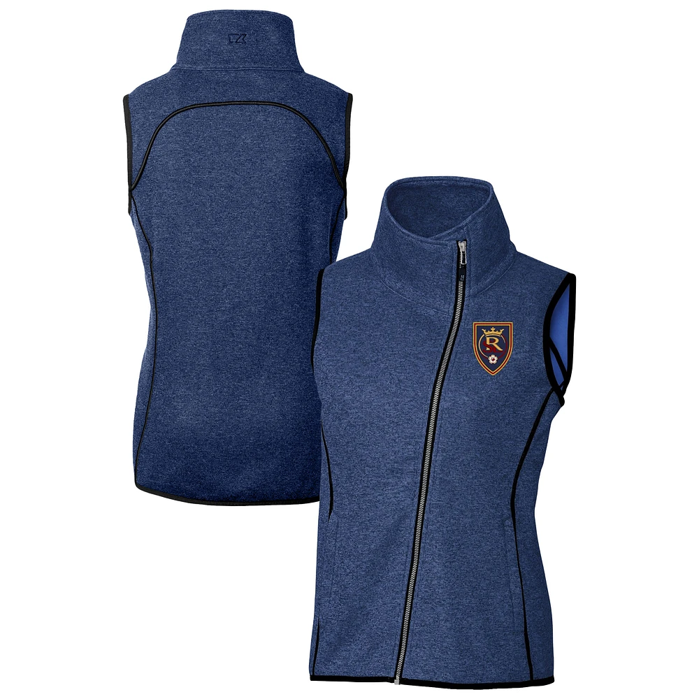 Women's Cutter & Buck  Heather Blue Real Salt Lake Mainsail Sweater-Knit Full-Zip Asymmetrical Vest
