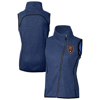 Women's Cutter & Buck  Heather Blue Real Salt Lake Mainsail Sweater-Knit Full-Zip Asymmetrical Vest