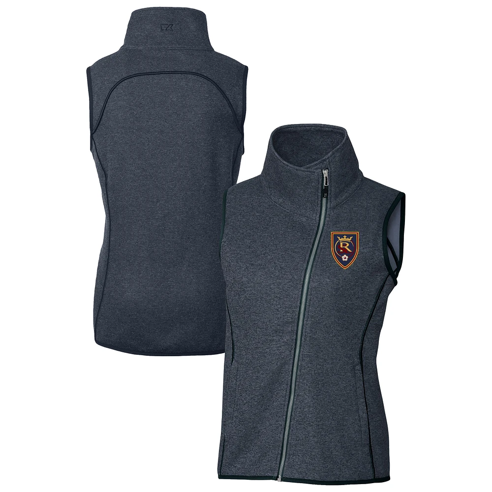 Women's Cutter & Buck Heather Navy Real Salt Lake Mainsail Sweater-Knit Full-Zip Asymmetrical Vest