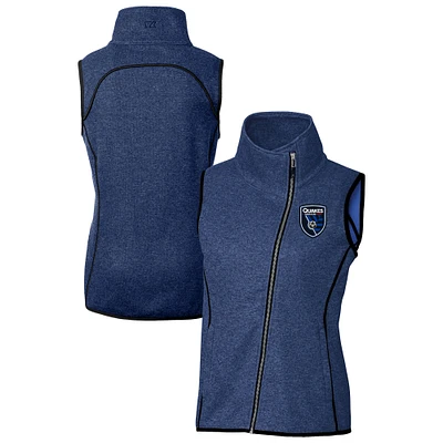 Women's Cutter & Buck Heather San Jose Earthquakes Mainsail Sweater-Knit Full-Zip Asymmetrical Vest