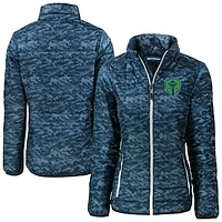 Women's Cutter & Buck  Navy Seattle Sounders FC Rainier PrimaLoft Eco Insulated Full-Zip Printed Puffer Jacket