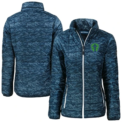 Women's Cutter & Buck  Navy Seattle Sounders FC Rainier PrimaLoft Eco Insulated Full-Zip Printed Puffer Jacket