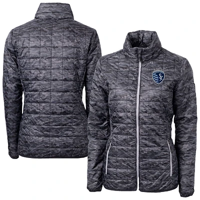 Women's Cutter & Buck  Black Sporting Kansas City Rainier PrimaLoft Eco Insulated Full-Zip Printed Puffer Jacket