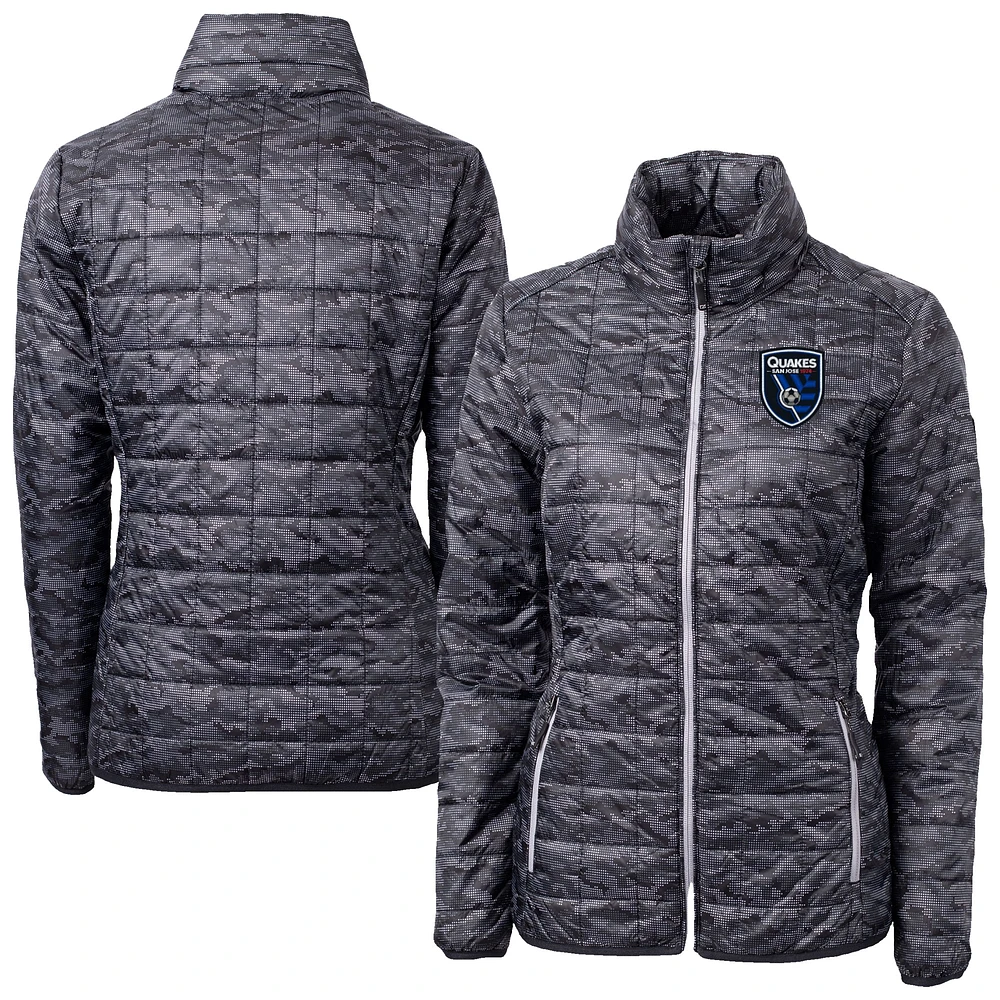 Women's Cutter & Buck  Black San Jose Earthquakes Rainier PrimaLoft Eco Insulated Full-Zip Printed Puffer Jacket