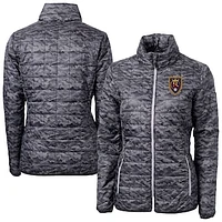 Women's Cutter & Buck  Black Real Salt Lake Rainier PrimaLoft Eco Insulated Full-Zip Printed Puffer Jacket