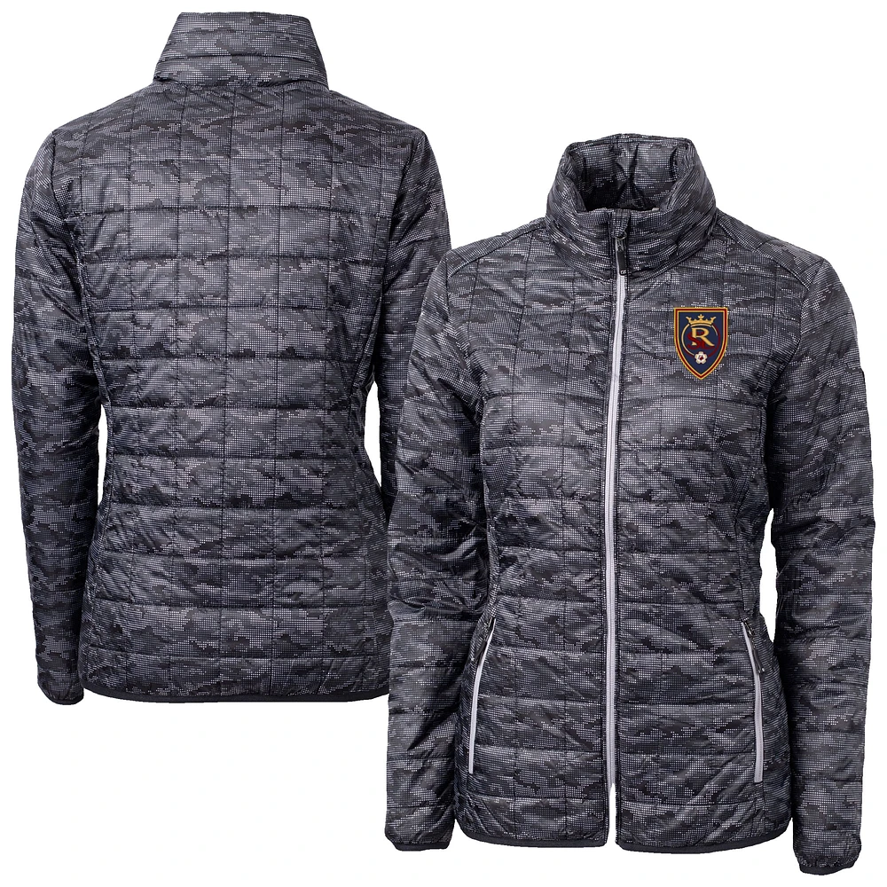 Women's Cutter & Buck Black Real Salt Lake Rainier PrimaLoft Eco Insulated Full-Zip Printed Puffer Jacket