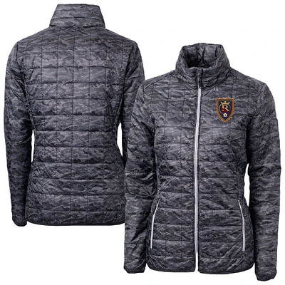 Women's Cutter & Buck  Black Real Salt Lake Rainier PrimaLoft Eco Insulated Full-Zip Printed Puffer Jacket