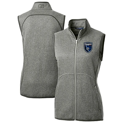 Women's Cutter & Buck  Heather Gray San Jose Earthquakes Mainsail Sweater-Knit Full-Zip Vest