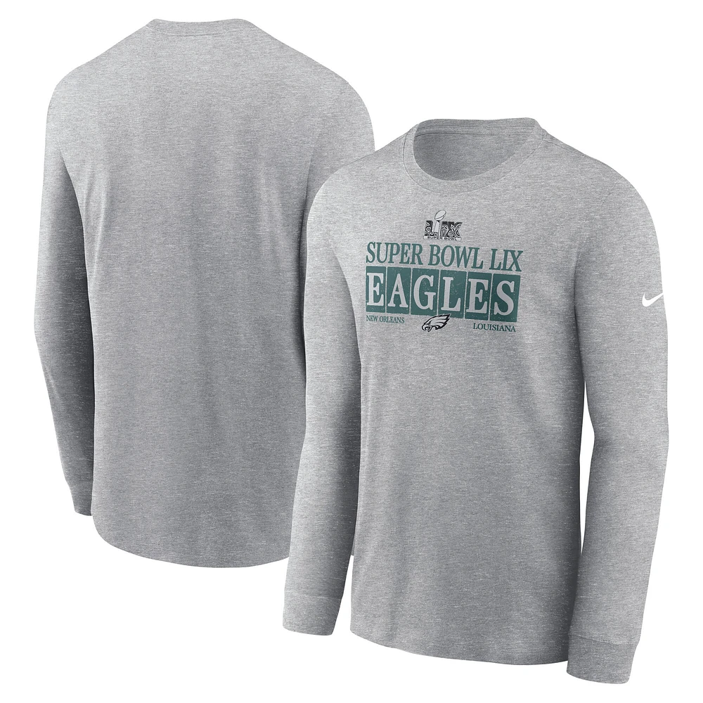 Men's Nike  Heather Gray Philadelphia Eagles Super Bowl LIX NOLA Inspired Long Sleeve T-Shirt