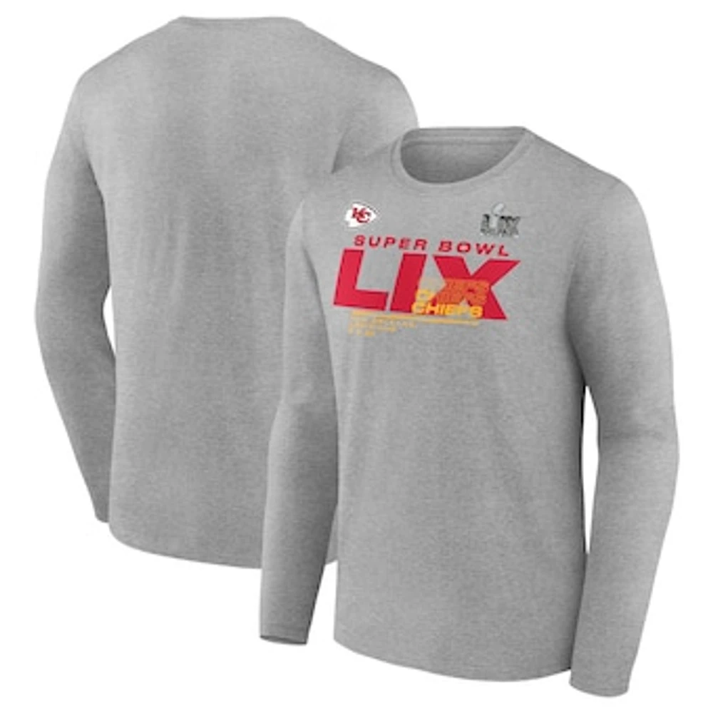 Men's Fanatics  Heather Gray Kansas City Chiefs Super Bowl LIX Long Sleeve T-Shirt