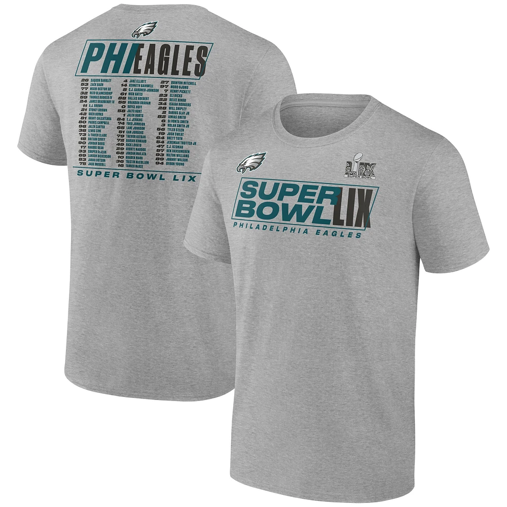 Men's Fanatics  Heather Gray Philadelphia Eagles Super Bowl LIX Roster T-Shirt