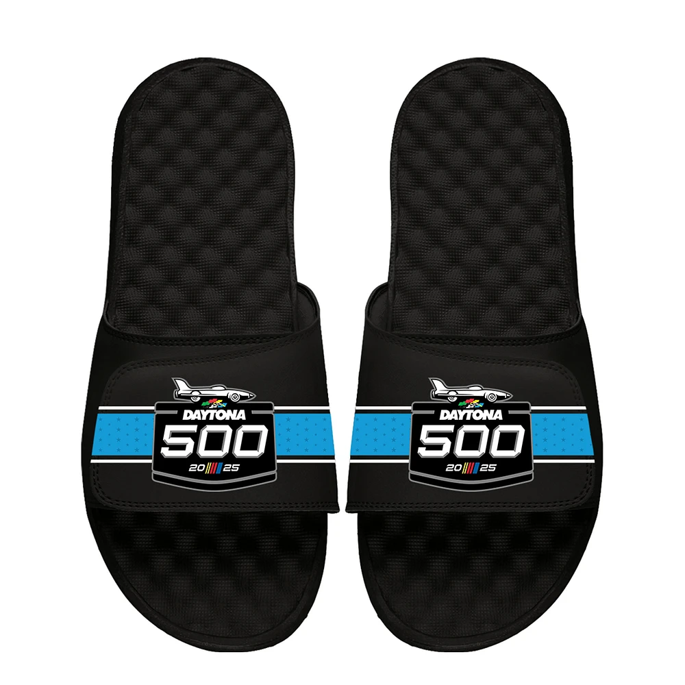 Unisex ISlide Black Daytona 500 Primary Stripe Slide Sandals