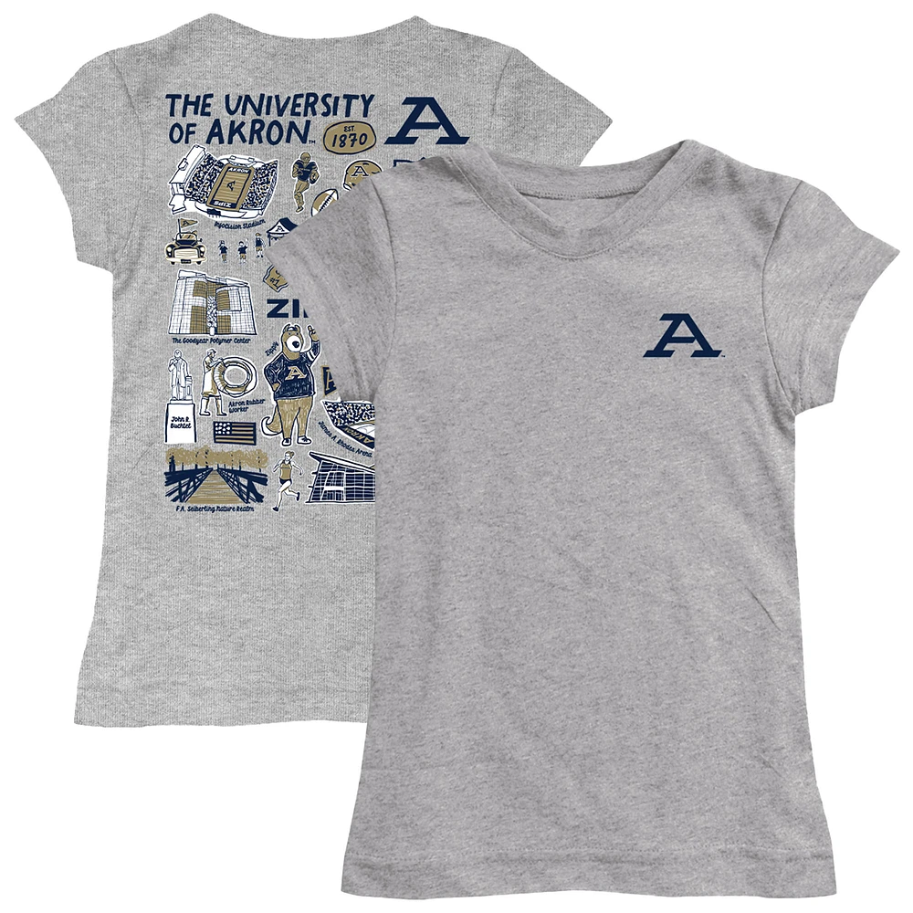 Girls Toddler Vive La Fete Heather Gray Akron Zips Impressions Artwork T-Shirt