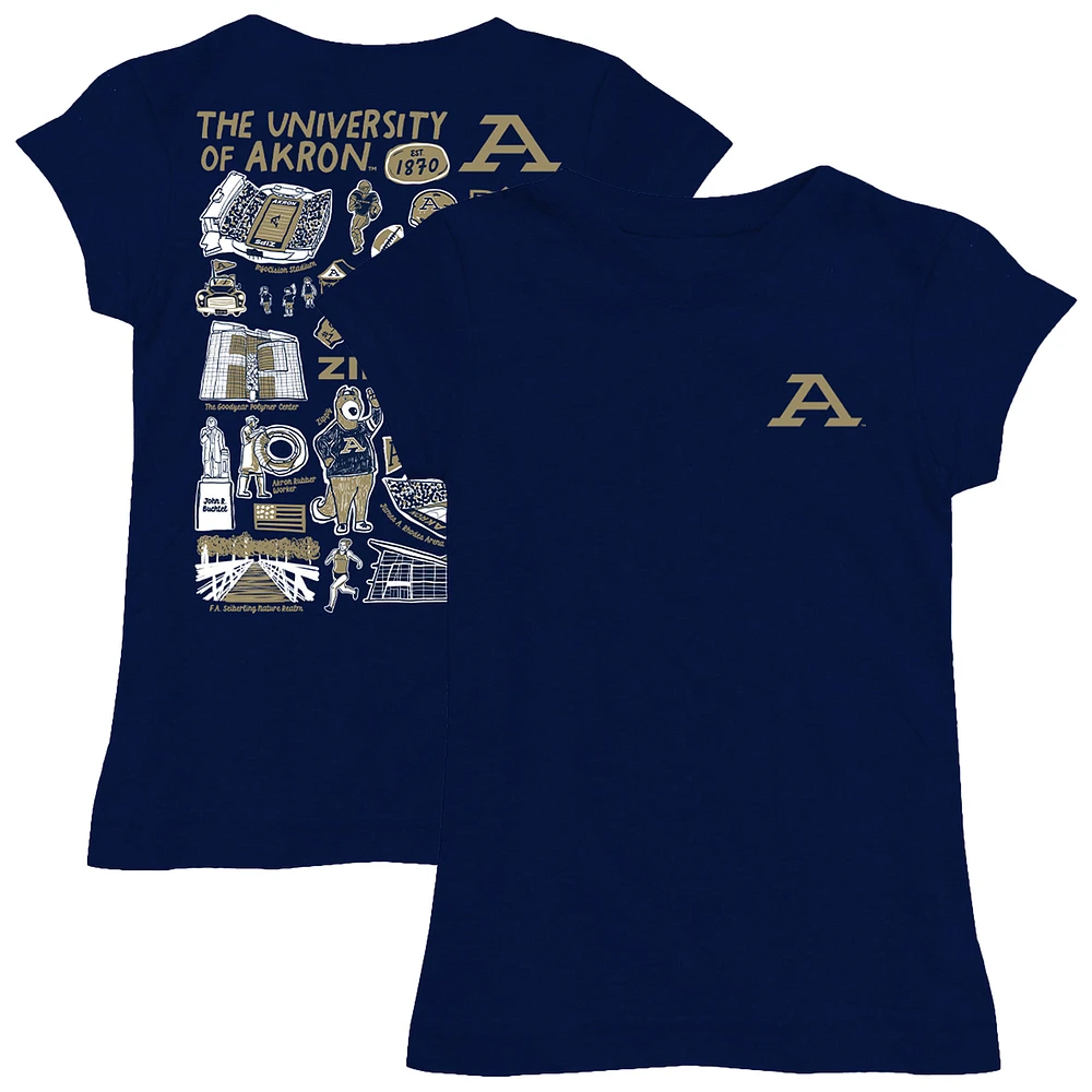 Girls Toddler Vive La Fete Navy Akron Zips Impressions Artwork T-Shirt