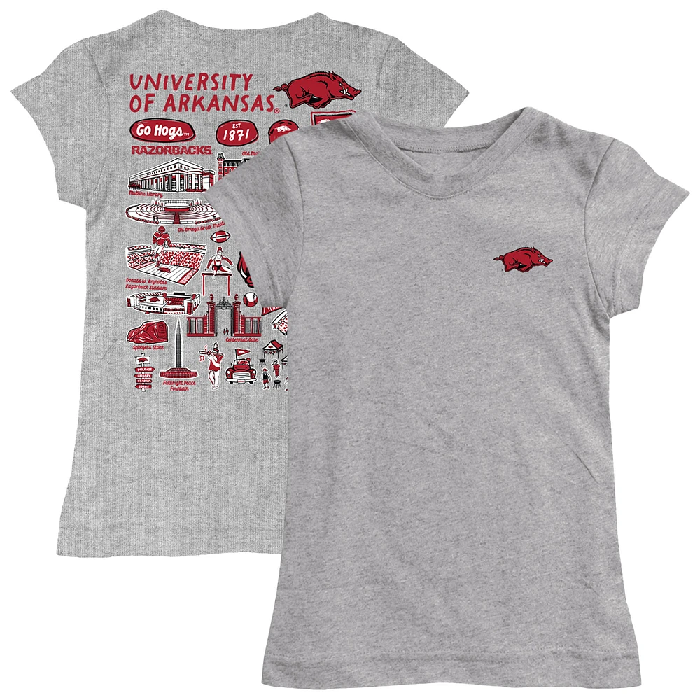 Girls Toddler Vive La Fete Heather Gray Arkansas Razorbacks Impressions Artwork T-Shirt