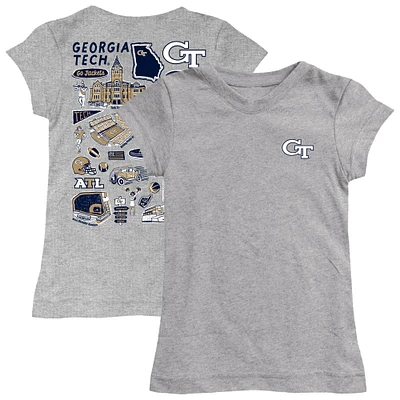 Girls Toddler Vive La Fete  Heather Gray Georgia Tech Yellow Jackets Impressions Artwork T-Shirt