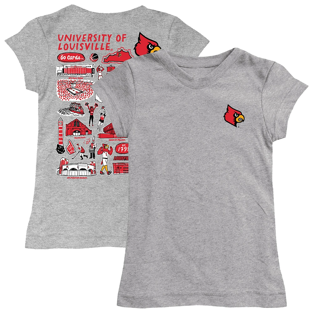 Girls Toddler Vive La Fete Heather Gray Louisville Cardinals Impressions Artwork T-Shirt