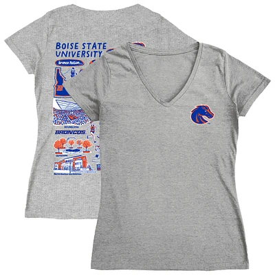 Women's Vive La Fete  Gray Boise State Broncos Impressions Artwork V-Neck T-Shirt