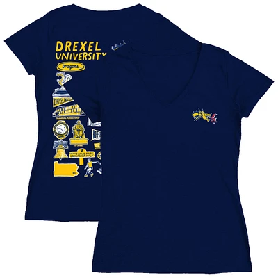 Women's Vive La Fete  Navy Drexel Dragons Impressions Artwork V-Neck T-Shirt