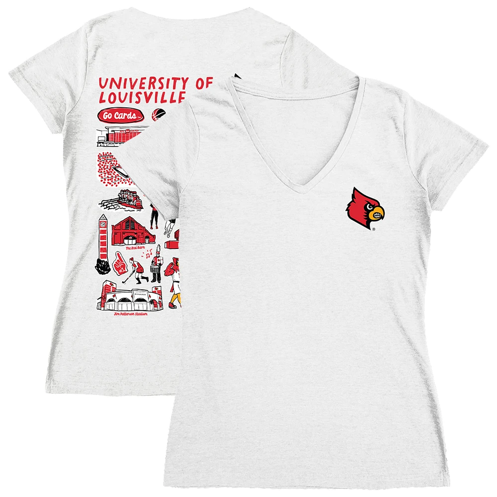 Women's Vive La Fete White Louisville Cardinals Impressions Artwork V-Neck T-Shirt