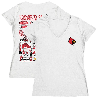 Women's Vive La Fete  White Louisville Cardinals Impressions Artwork V-Neck T-Shirt