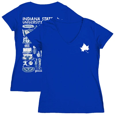 Women's Vive La Fete  Royal Indiana State Sycamores Impressions Artwork V-Neck T-Shirt